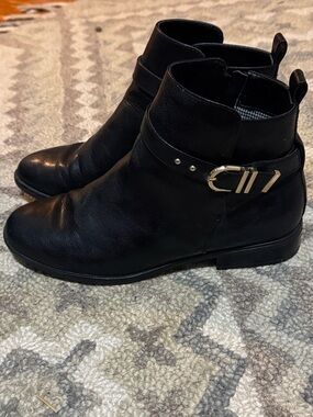 Black womens Ankle Boots with Buckle Strap